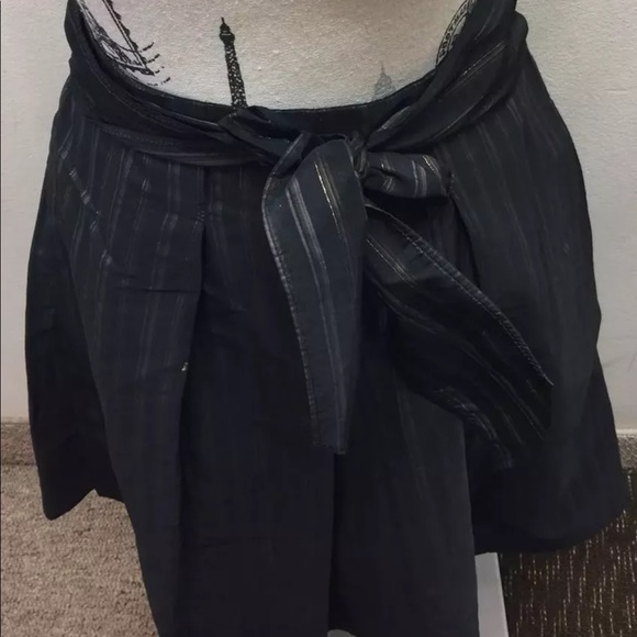 Zara Women Skirt  Black Brown Striped Pleated Large Bow Belt  Metallic L - Picture 4 of 12